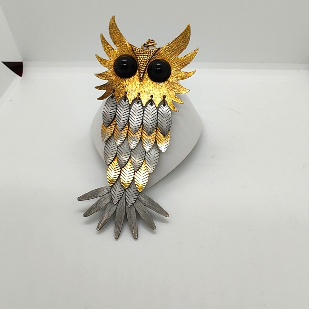Owl Silver and gold necklace with gold plated adjustable chain